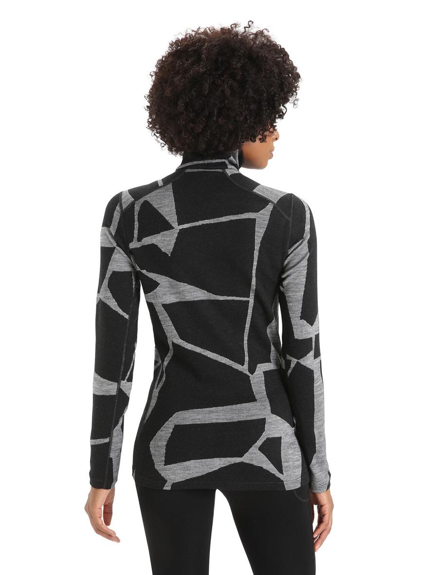 Black / Jet Heather Women's Icebreaker Merino 250 Vertex Long Sleeve Half Zip Thermal Top Fractured Landscapes One Piece & Sets | USA 1788JPQJ